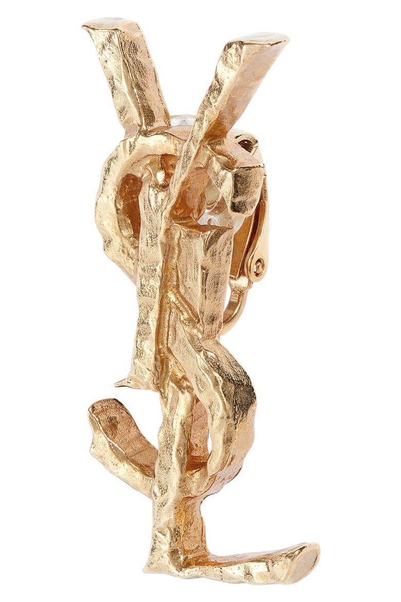 Hammered YSL Single Clip-On Earring, Alternate, color, BRASS GOLD