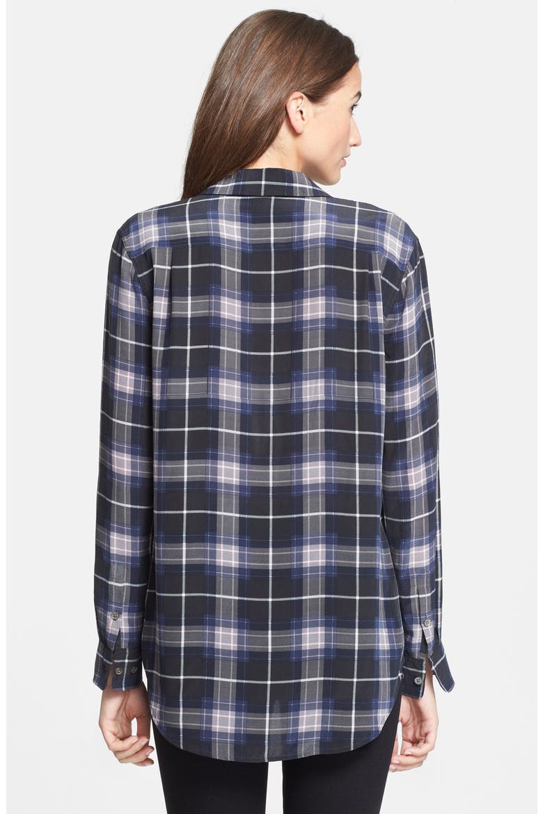 'Reese' Plaid Silk Shirt, Alternate, color, TRUE BLACK