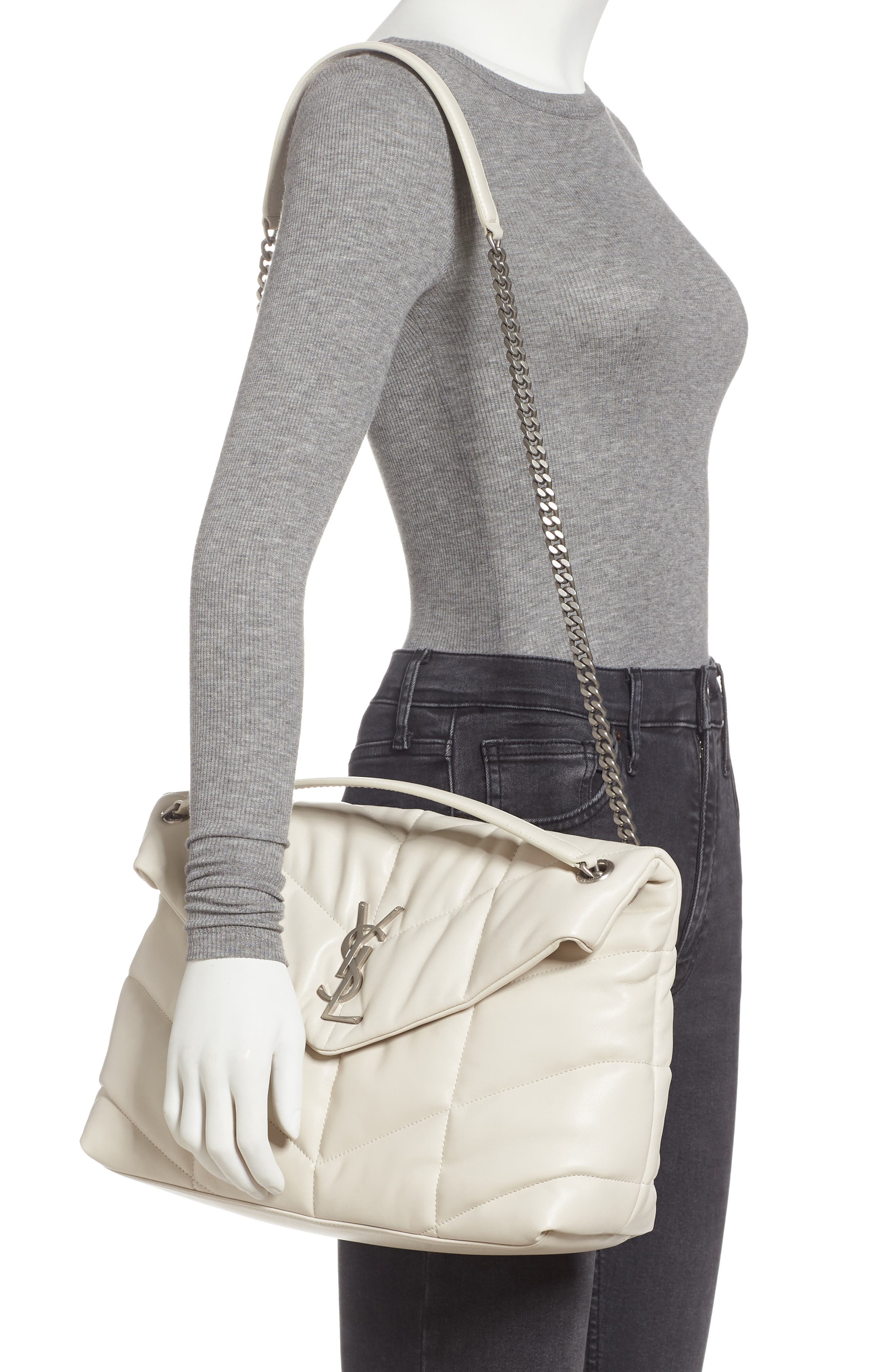 Medium Lou Leather Puffer Bag, Alternate, color, BLANC VINTAGE