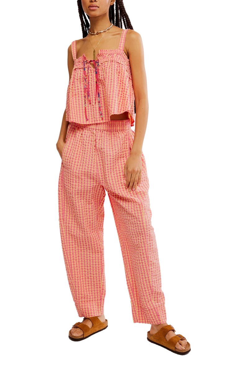 Free People Preppy Gingham High Waist Poplin Pants, Alternate, color, 