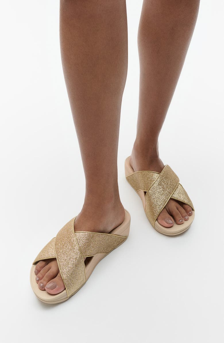 FitFlop Lulu Glitterdust Platform Wedge Slide Sandal, Alternate, color, Yellow