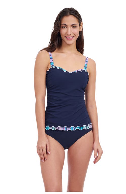 Profile by Gottex Harmony Underwire D Cup Ruched Solid Tricolore Tankini in Navy 