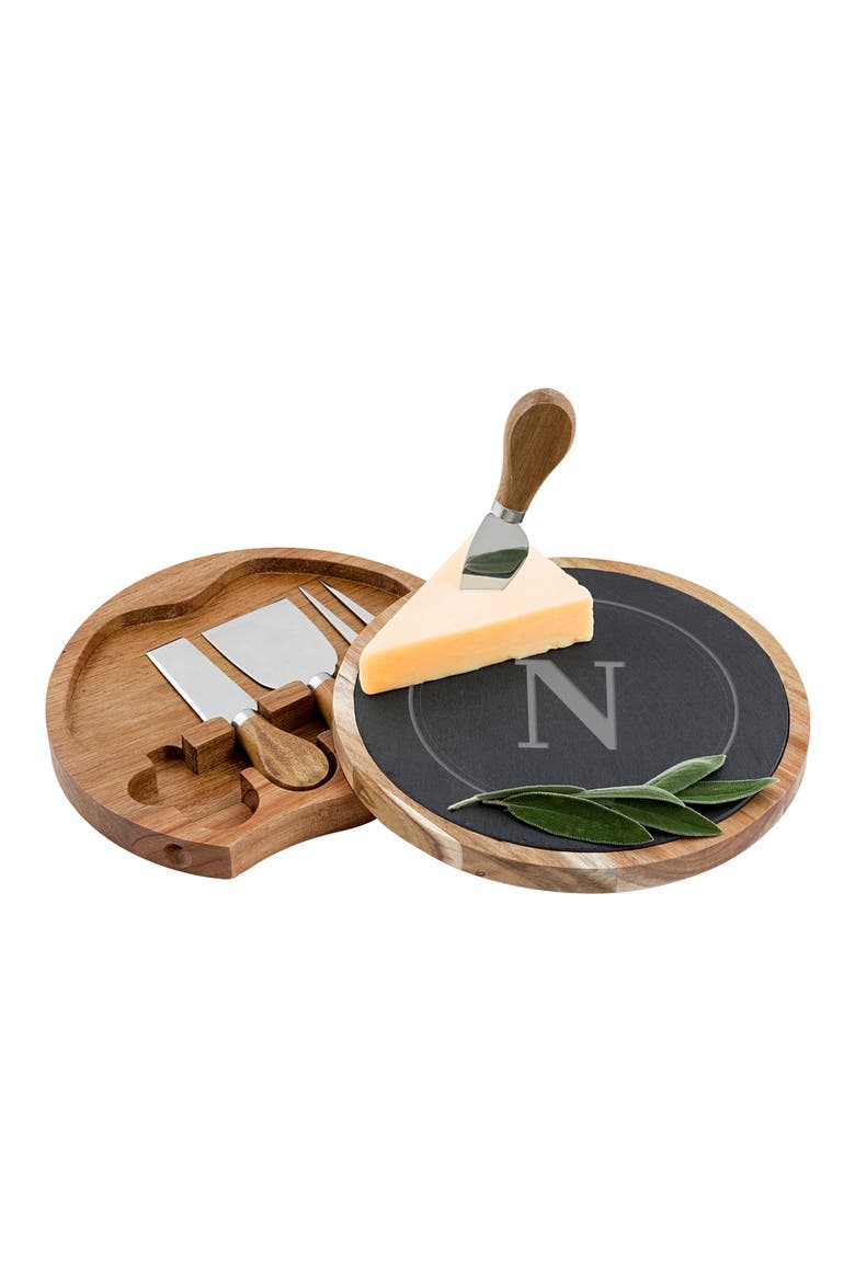 Monogram 5-Piece Cheese Board & Utensil Set, Main, color, BROWN - N