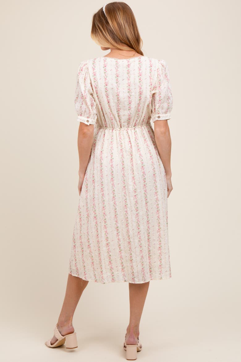 Swiss Dot Floral Print Button Down Midi Dress, Alternate, color, Light Pink
