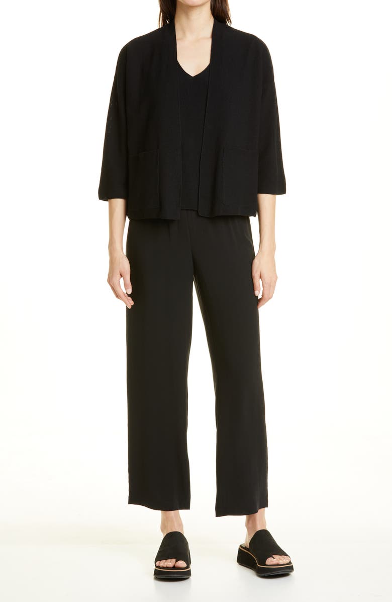 Eileen Fisher Boxy V-Neck Organic Cotton & Linen Knit Top, Main, color, 