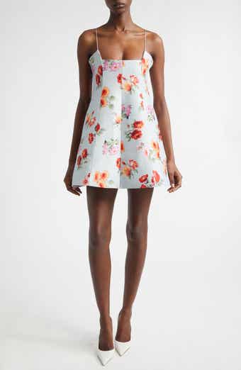 The Zinnia Floral Virgin Wool & Silk Faille Trapeze Minidress