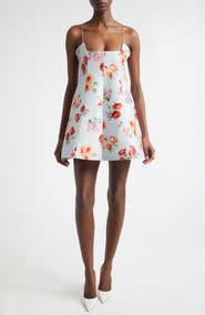 Brandon Maxwell The Zinnia Floral Virgin Wool & Silk Faille Trapeze Minidress
