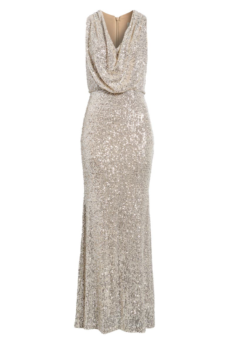 Sequin Cowl Neck Gown, Main, color, SILVER