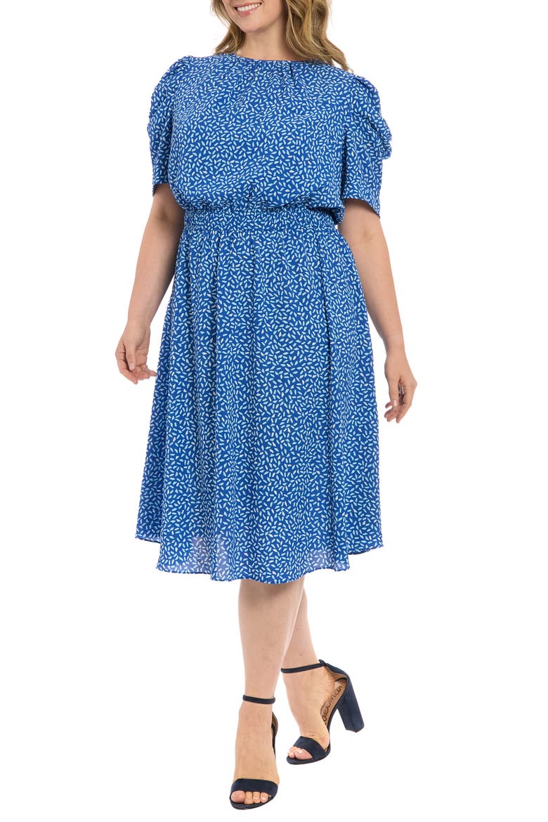 Short Sleeve Midi Dress, Alternate, color, BLUE/ AQUA