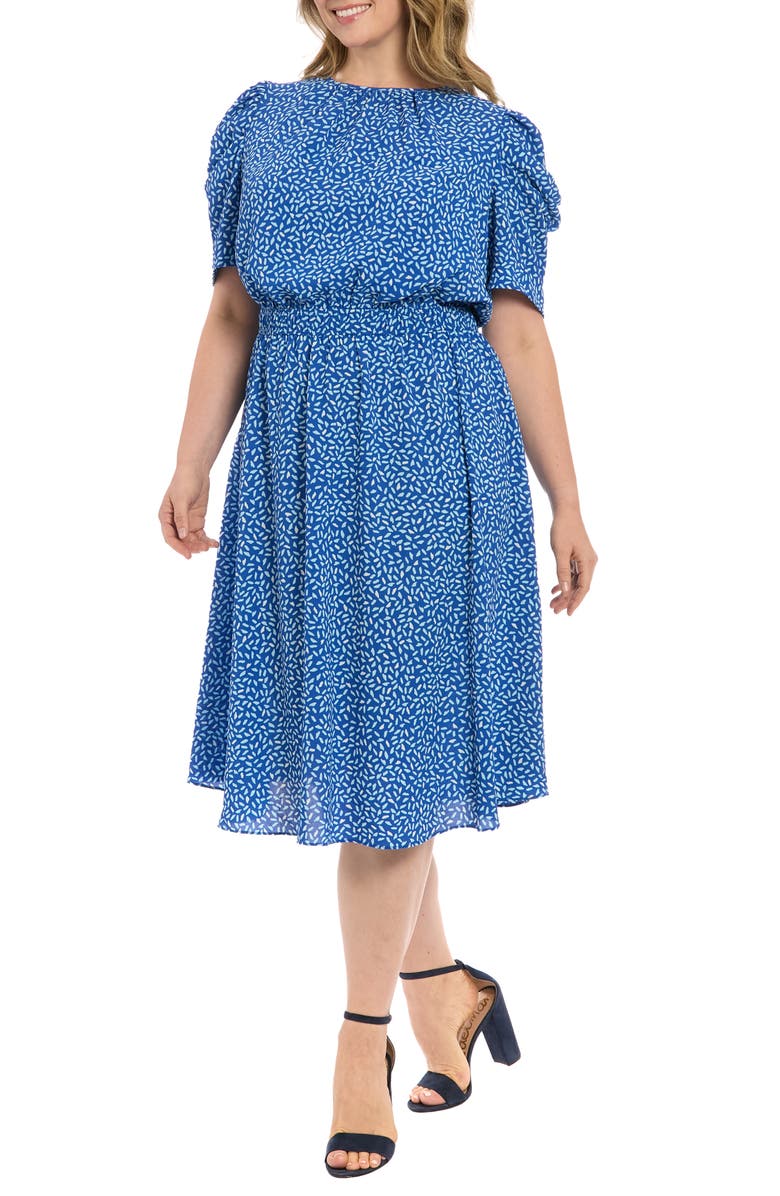 London Times Short Sleeve Midi Dress, Alternate, color, Blue/ Aqua