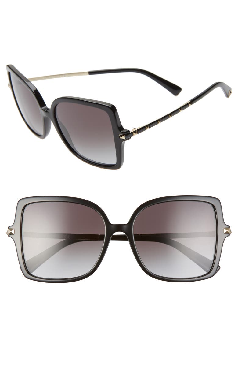 Valentino 56mm Rockstud Butterfly Sunglasses, Main, color,