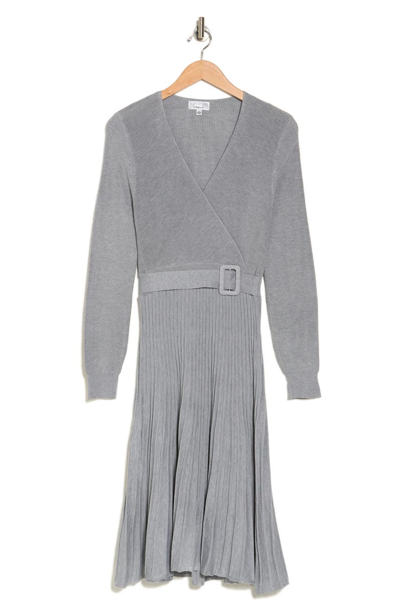 Robbie Bee Long Sleeve Belt Rib Sweater Dress, Alternate, color, 