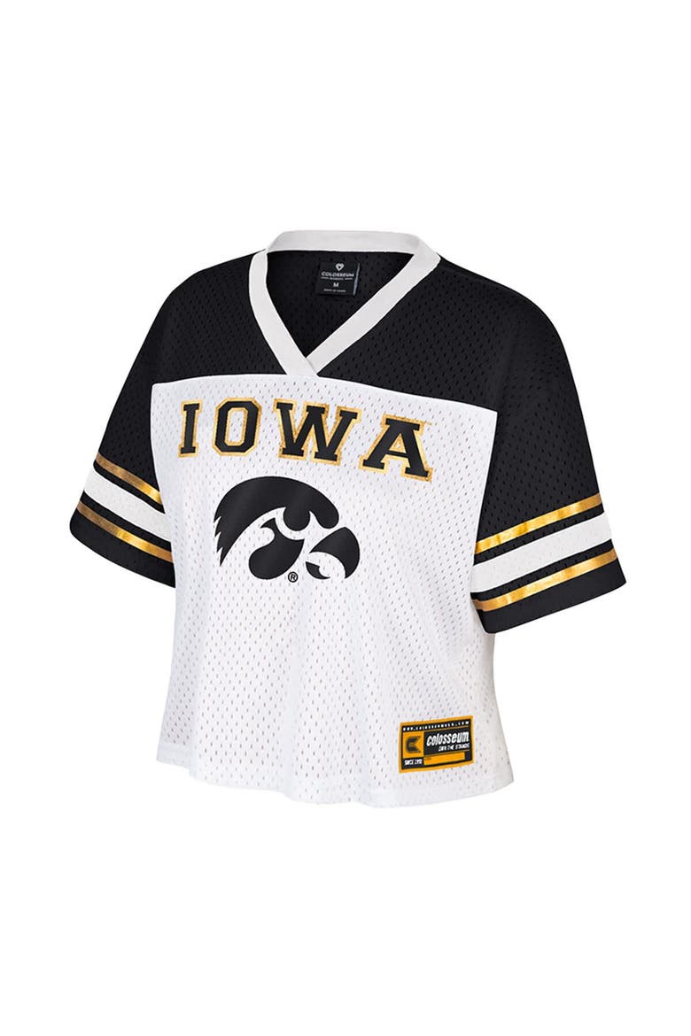 Women's Colosseum  White Iowa Hawkeyes Treasure Cropped Football Jersey, Alternate, color, White