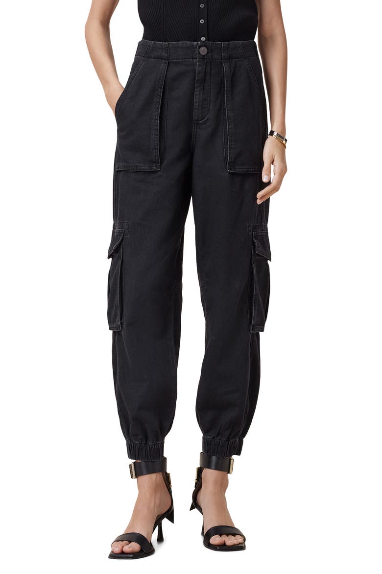 Freda Taper Cargo Jeans, Main, color, BLACK