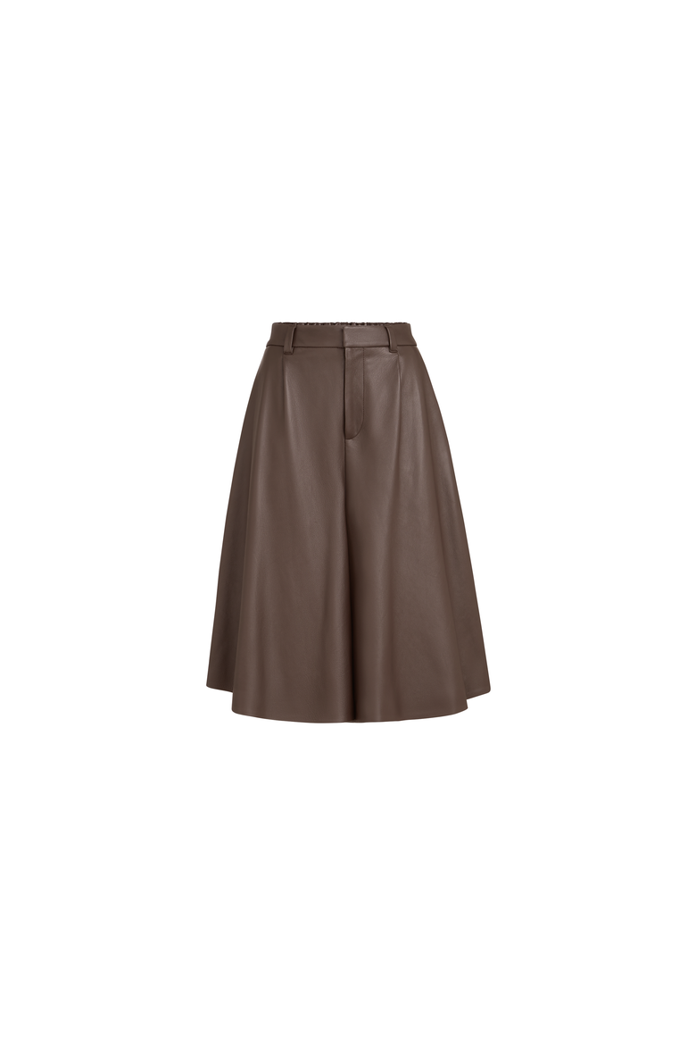 Nappa leather wide Bermuda shorts with monili, Alternate, color, Rust Brown