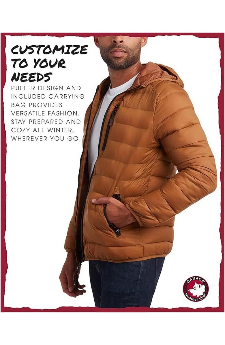 CANADA WEATHER GEAR Men's Packable Puffer Bubble Coat, Alternate, color, Timber
