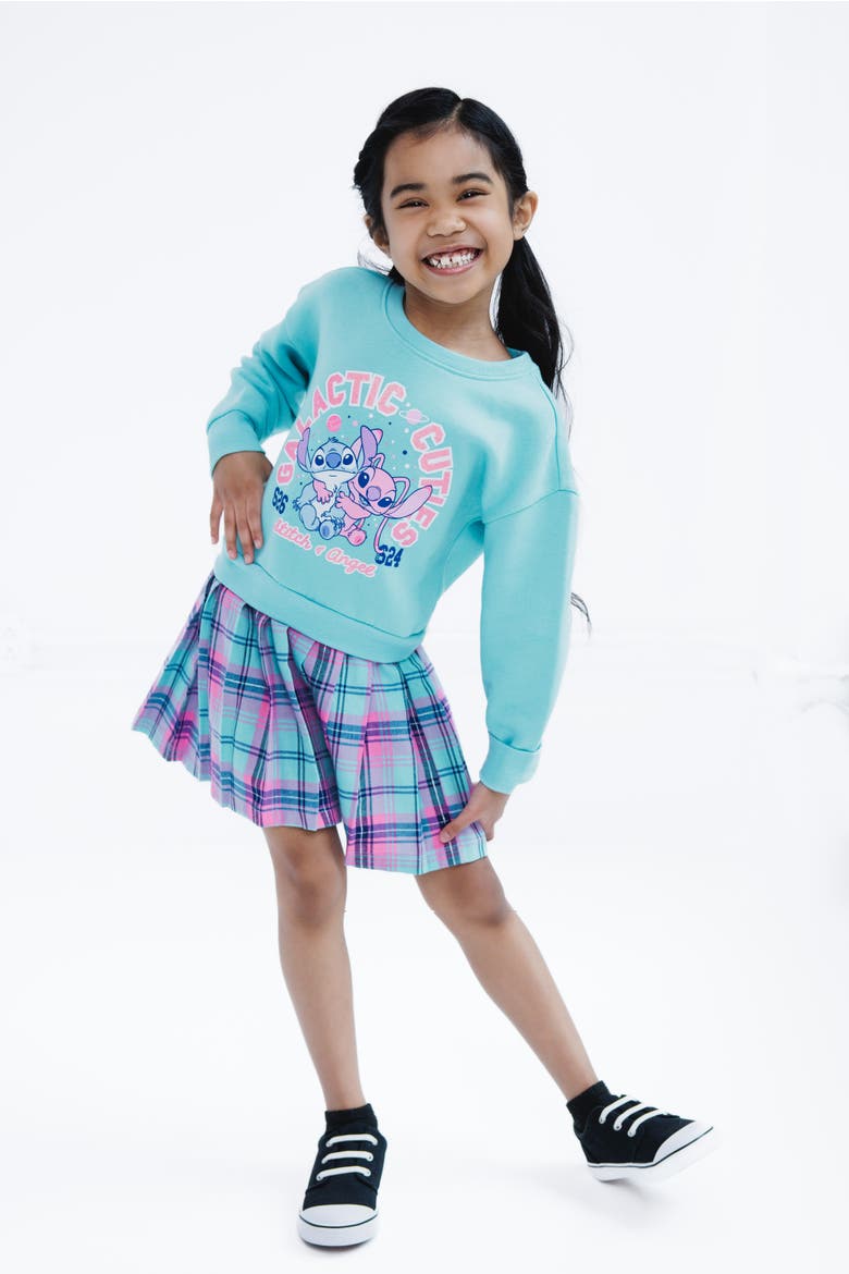 Lilo & Stitch Fleece Plaid Dress, Alternate, color, Stitch Angel Aqua