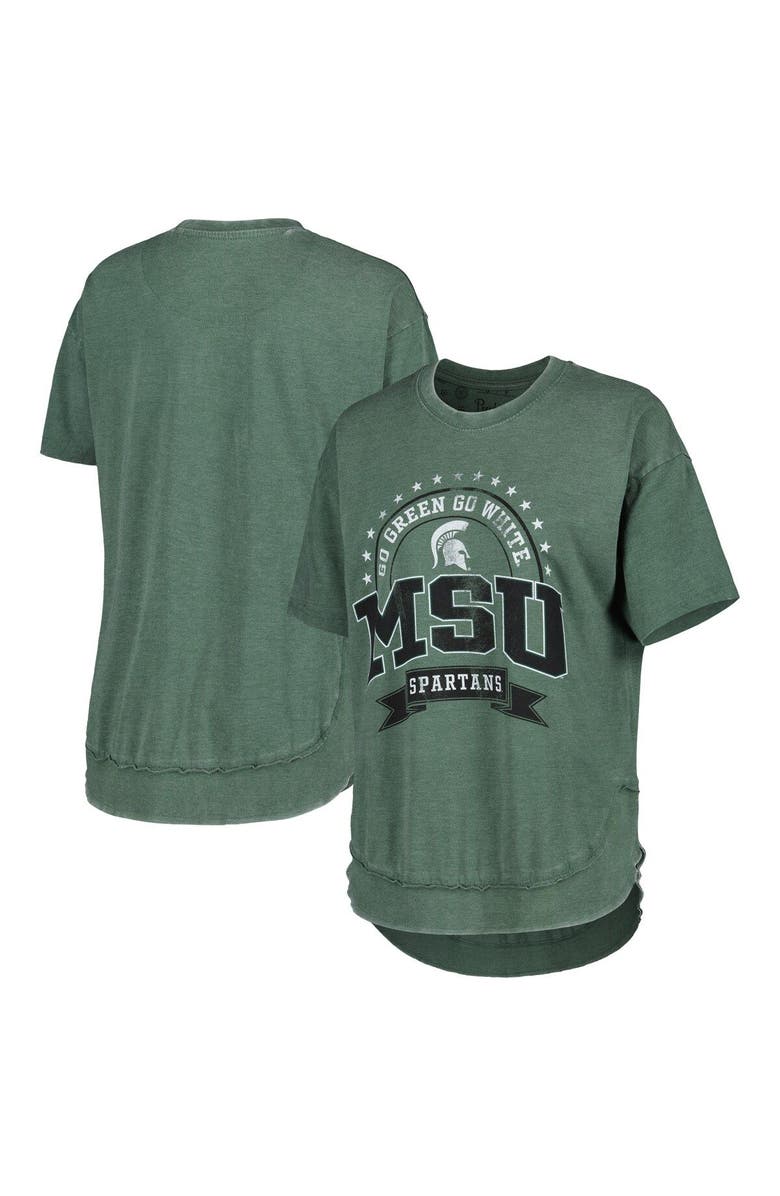 PRESSBOX Women's Pressbox Heather Green Michigan State Spartans Vintage Wash Poncho Captain T-Shirt, Main, color, 