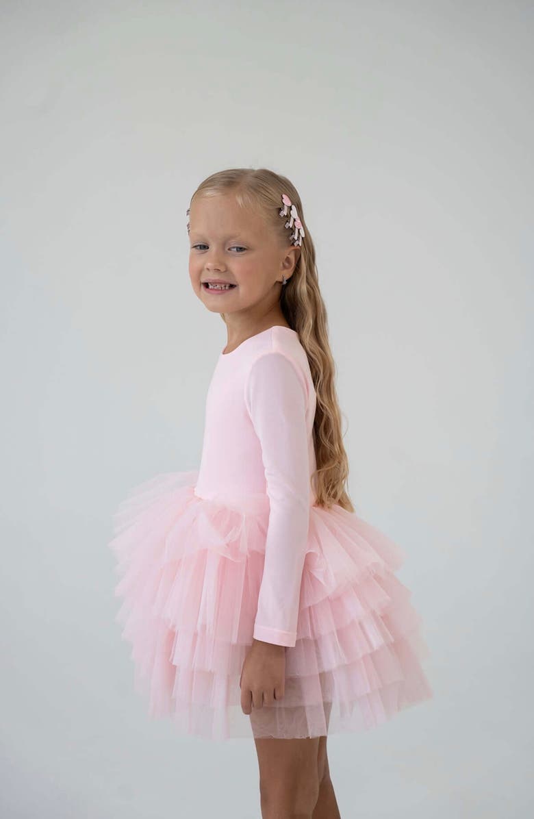 Mini Celebrities Rose Long Sleeve Fluffy Tutu Dress, Alternate, color, Pink Rose