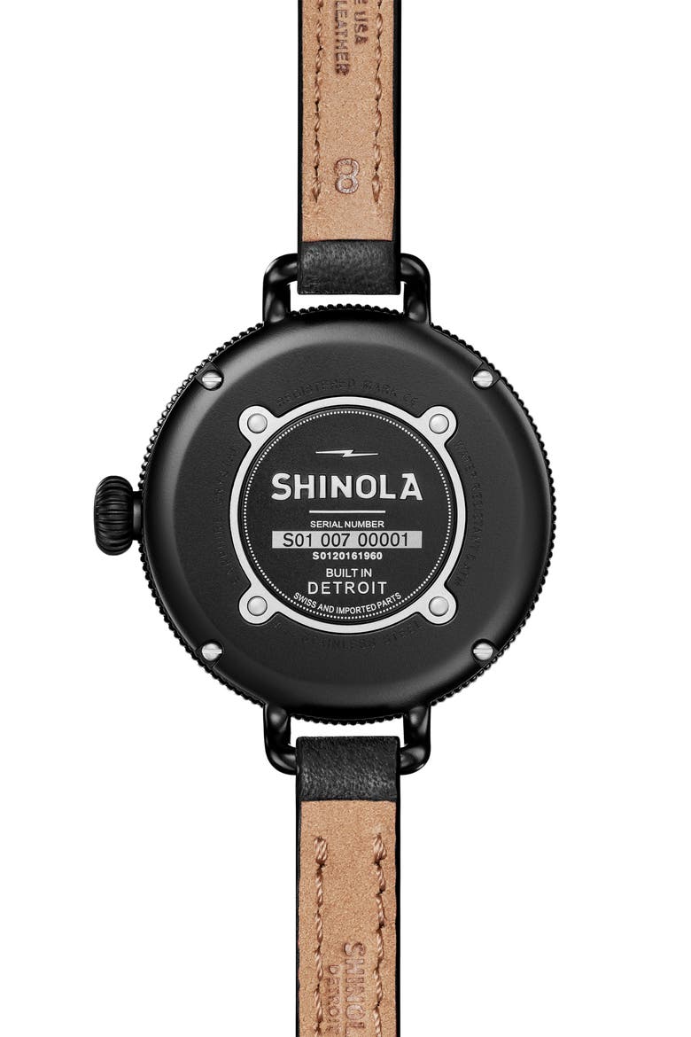 The Birdy Leather Strap Watch, 34mm, Alternate, color, BLACK