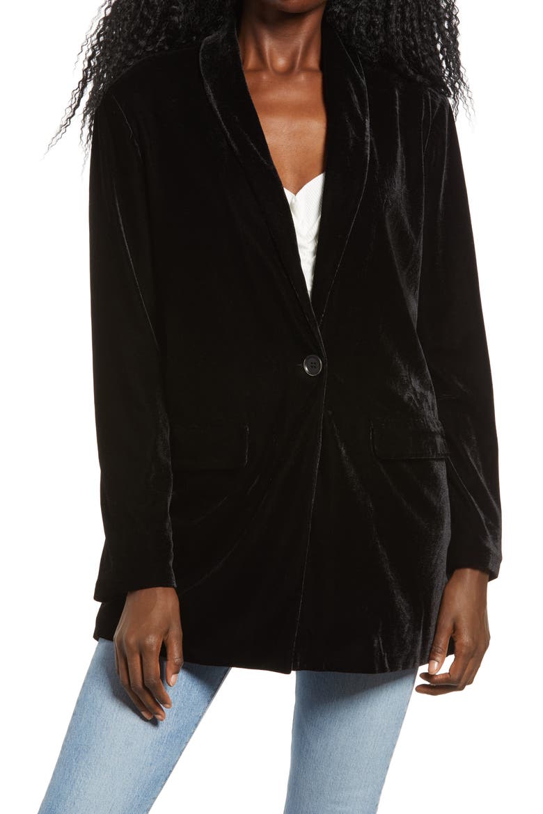 Velvet Blazer, Alternate, color, BLACK
