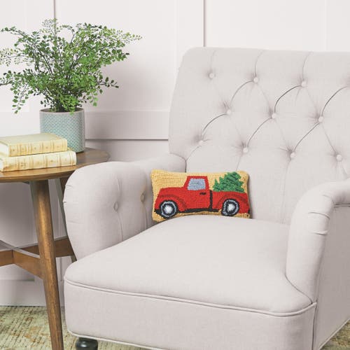 C & F Home C&f Home Red Truck W/ Christmas Tree Hooked Petite/small Accent Pillow, 6" X 12" In Red