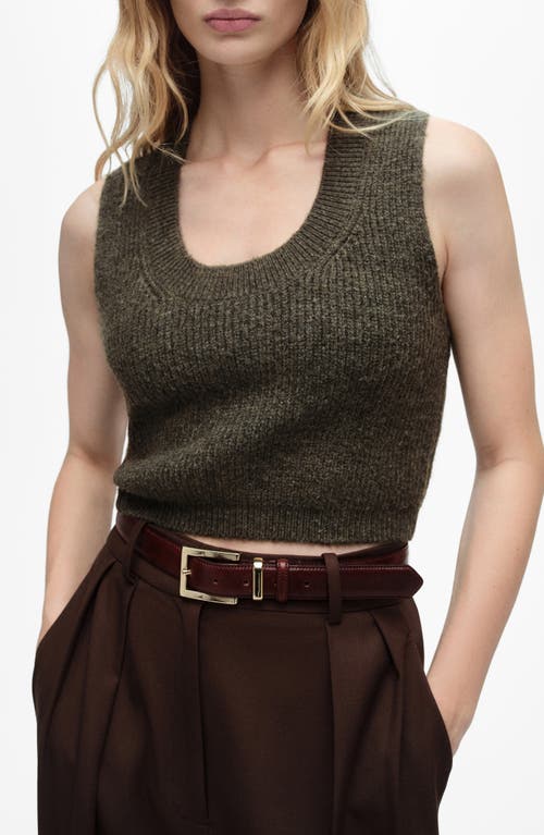 Mango Erizo Crop Knit Tank In Khaki Green