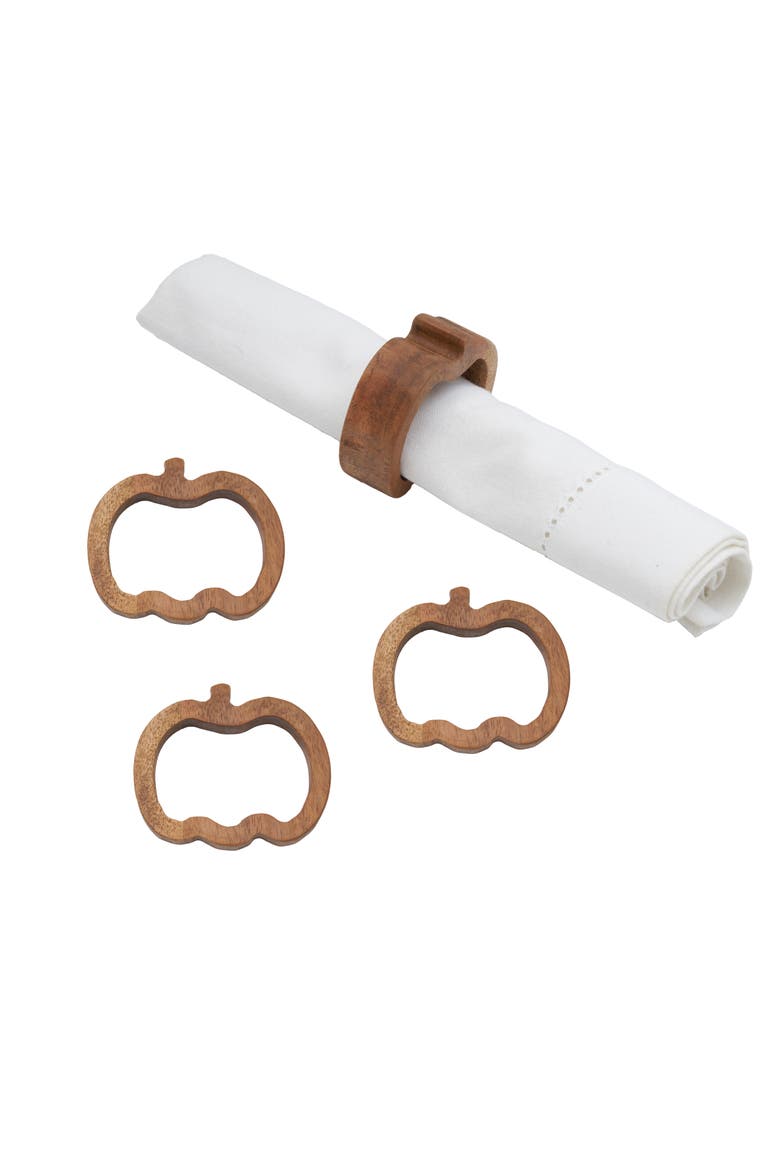 Pumpkin Premium Acacia Wood Decorative Napkin Rings Set of 4, Main, color, Brown
