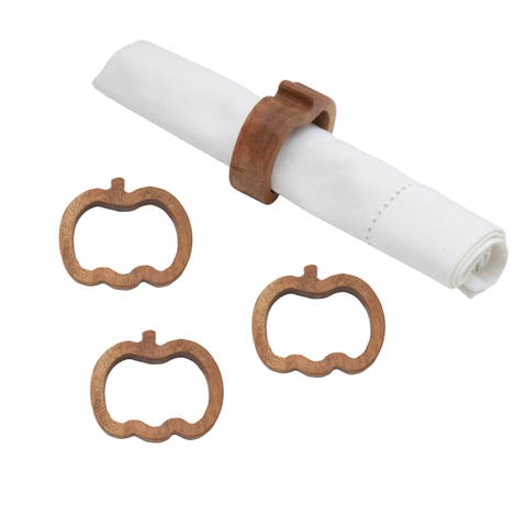 Pumpkin Premium Acacia Wood Decorative Napkin Rings Set of 4