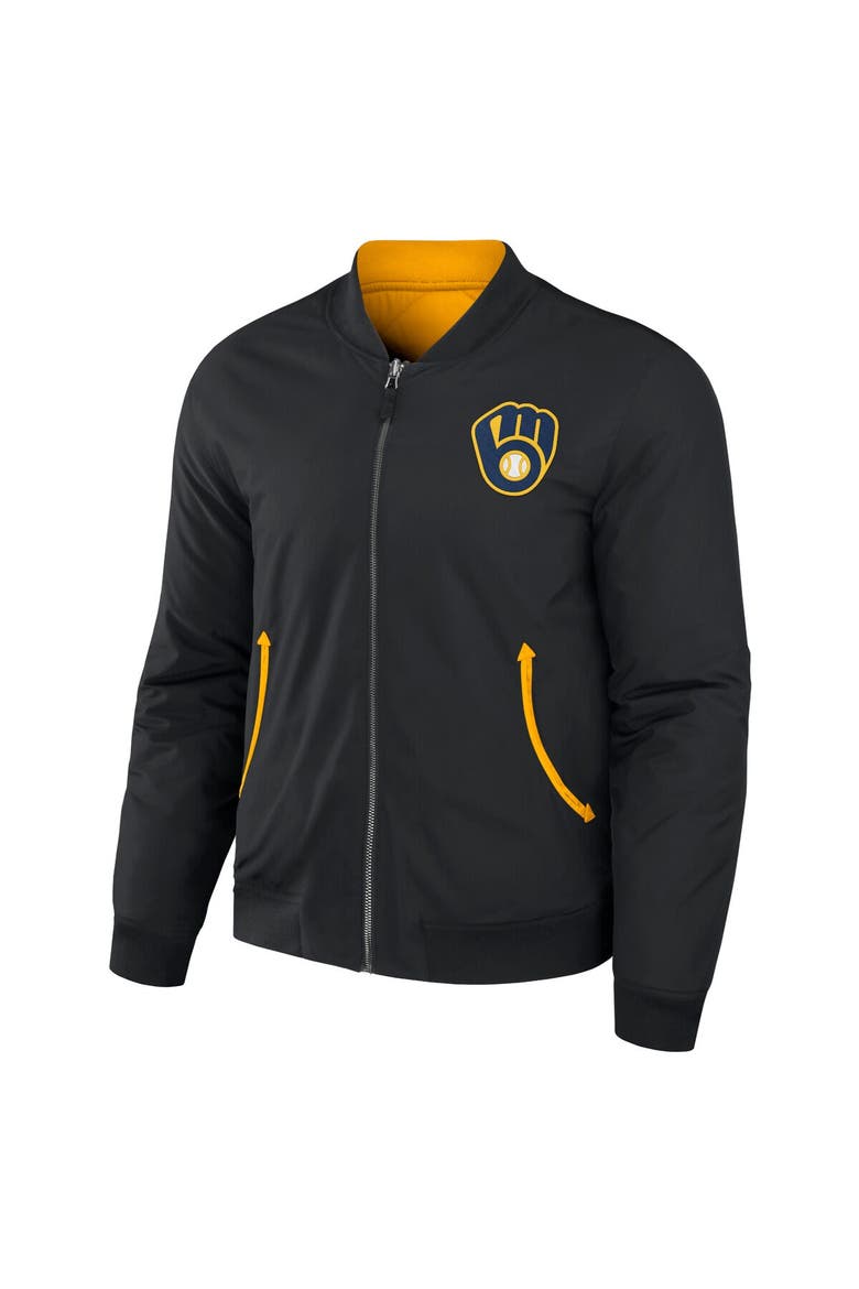 Men's Darius Rucker Collection by Fanatics Black/Gold Milwaukee Brewers Reversible Full-Zip Bomber Jacket, Alternate, color, Black