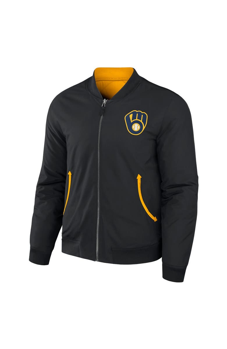 Darius Rucker Collection by Fanatics Men's Darius Rucker Collection by Fanatics Black/Gold Milwaukee Brewers Reversible Full-Zip Bomber Jacket, Alternate, color, Black