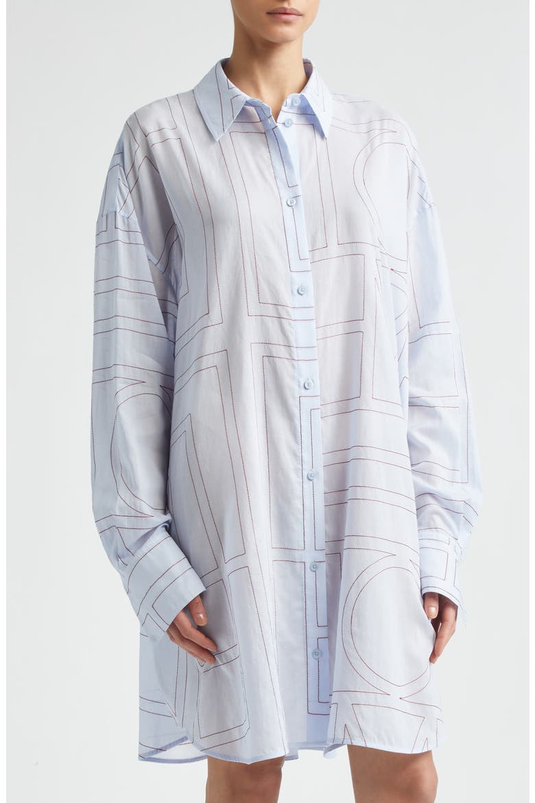 Long Summer Long Sleeve Logo Embroidered Shirtdress, Alternate, color, SKY/ RED