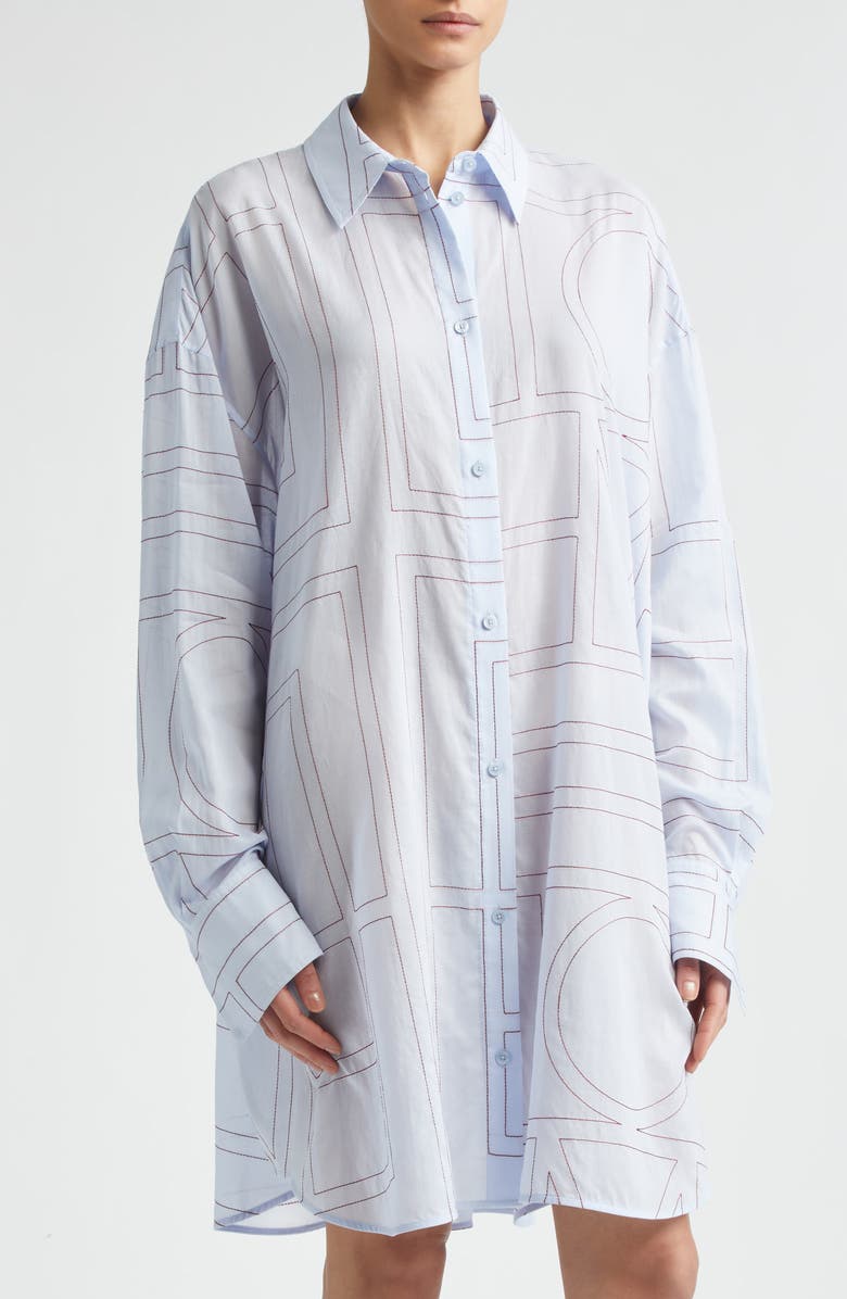 TOTEME Long Summer Long Sleeve Logo Embroidered Shirtdress, Alternate, color, Sky/ Red
