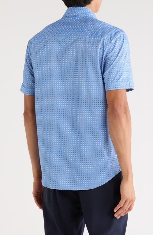 Bugatchi Miles Ooohcotton® Abstract Print Short Sleeve Button-up Shirt In Blue