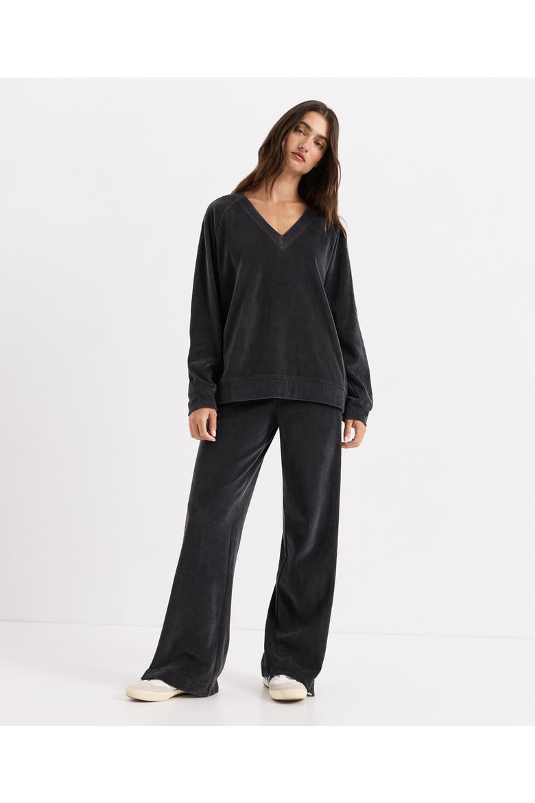 Organic Cotton Pure Velour Rib Tuxedo Stripe Pant, Alternate, color, Storm