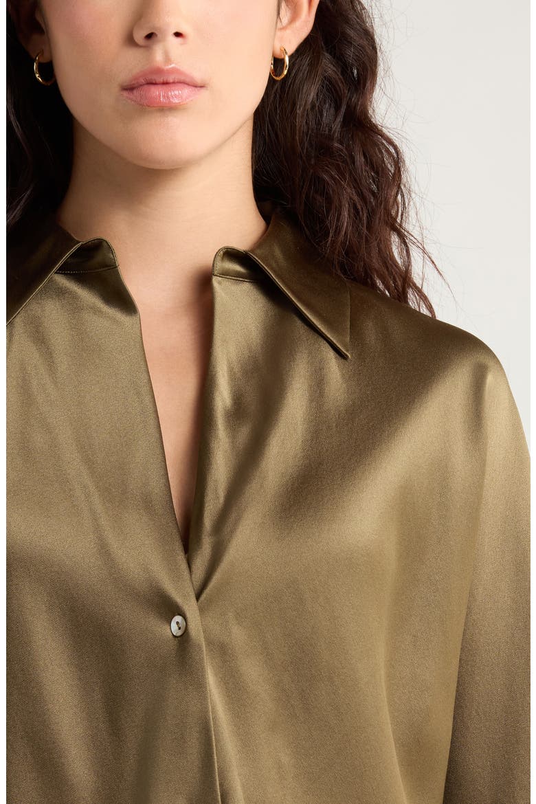 Silk Button-Up Shirt, Alternate, color, CYPRESS