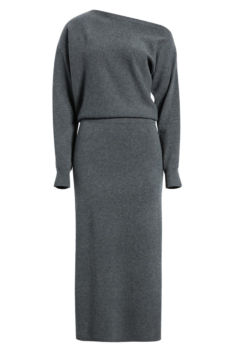 Off-Shoulder Wool & Cashmere Blend Dress, Alternate, color, GREY DARK CHARCOAL