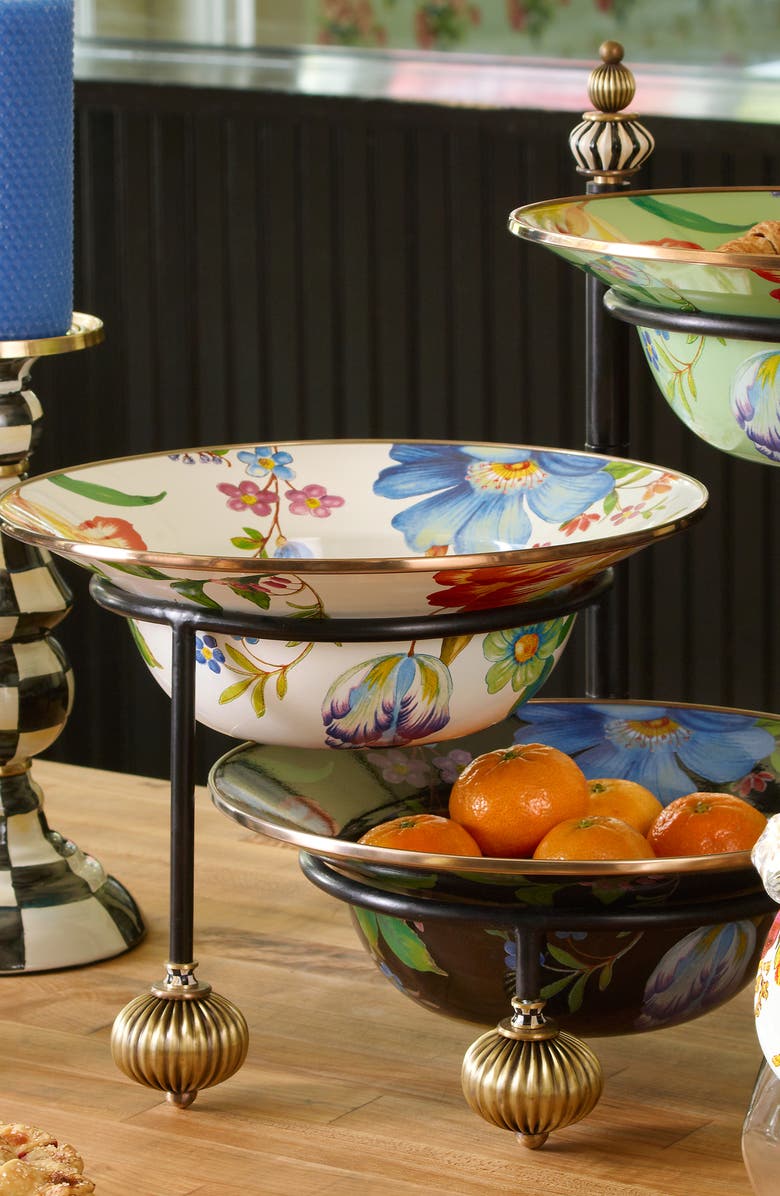MACKENZIE CHILDS Flower Market Enameled Steel Serving Bowl, Alternate, color, White Multi