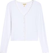 Open Edit Daydream Lace Trim Rib Button-Up Lounge Top