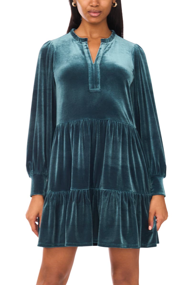 Halogen<sup>®</sup> Velvet Long Sleeve Tiered Minidress, Alternate, color, Spruce