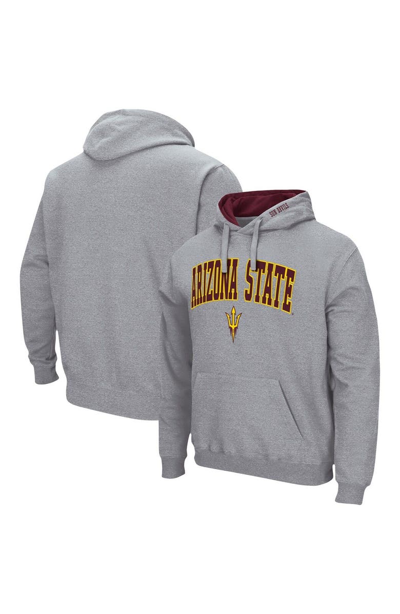 COLOSSEUM Men's Colosseum Heather Gray Arizona State Sun Devils Arch & Logo 3.0 Pullover Hoodie, Main, color, Heather Gray