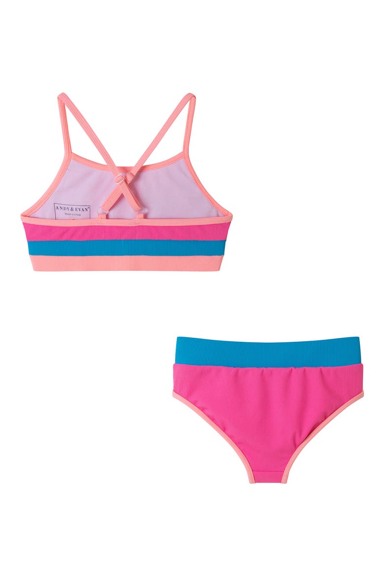 Kids' Colorblock Rib Two-Piece Swimsuit, Alternate, color, PINK