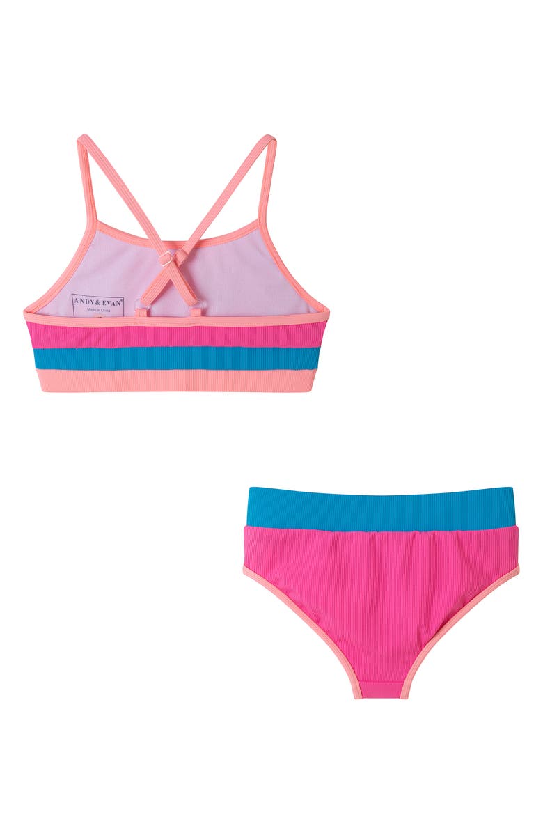 Andy & Evan Kids' Colorblock Rib Two-Piece Swimsuit, Alternate, color, Pink