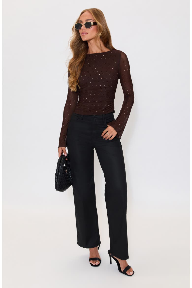 Born to Shine Embellished Mesh Top, Alternate, color, BROWN