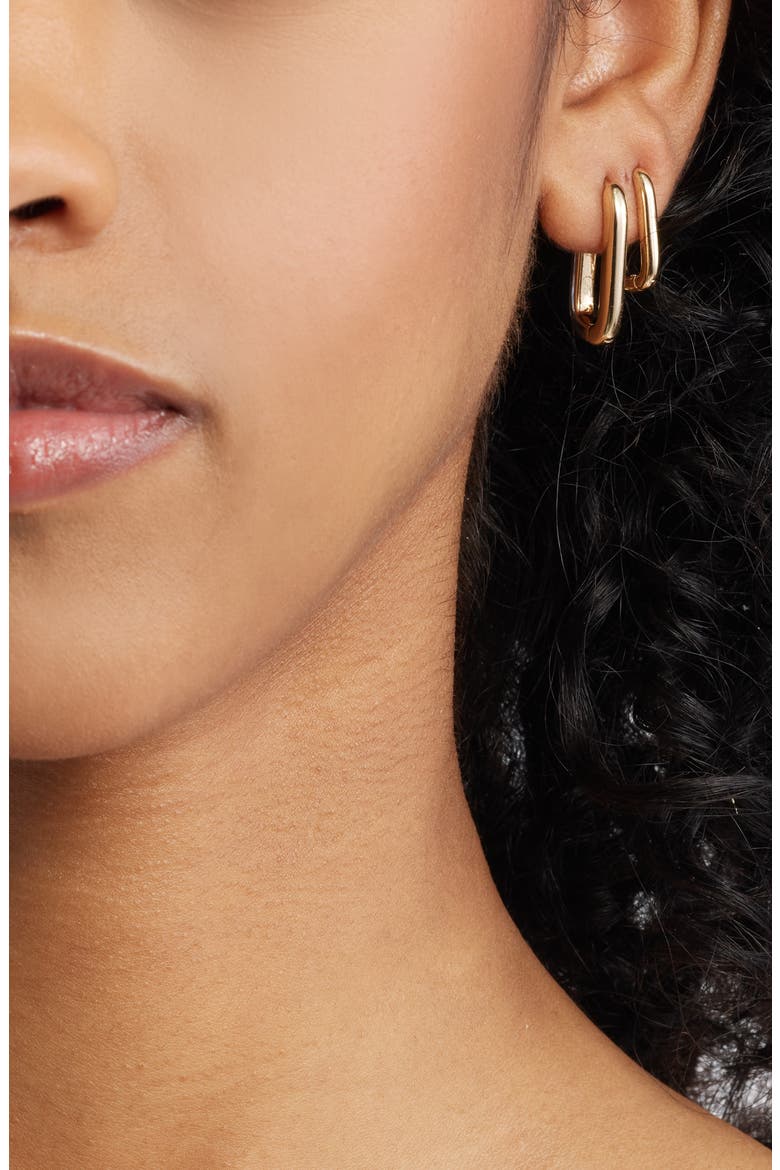 Set of 2 Oval Hoop Earrings, Alternate, color, CLEAR- GOLD