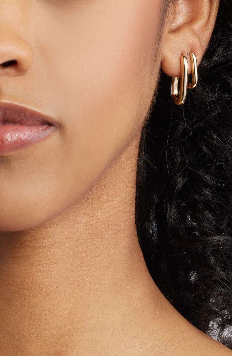 Open Edit Set of 2 Oval Hoop Earrings, Alternate, color, Clear- Gold