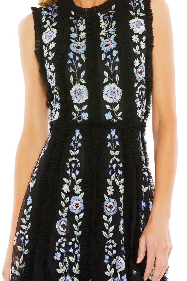 Sequin Floral Tulle Cocktail Dress, Alternate, color, BLACK