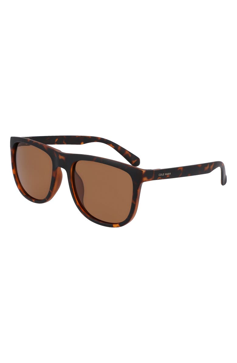 Cole Haan 58mm Plastic Rounded Square Polarized Sunglasses, Alternate, color, Tortoise