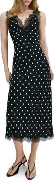 MANGO Lace Detail Polks Dot Dress