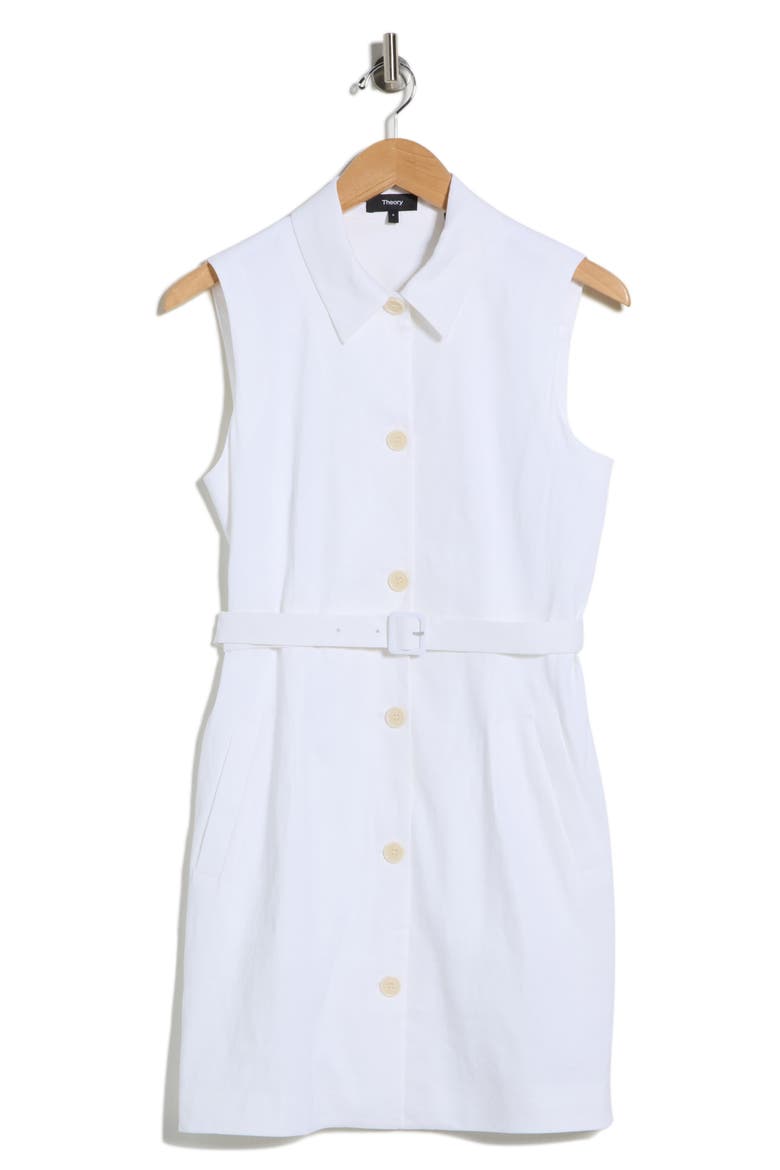 Sleeveless Belted Linen Blend Shirtdress, Alternate, color, WHITE